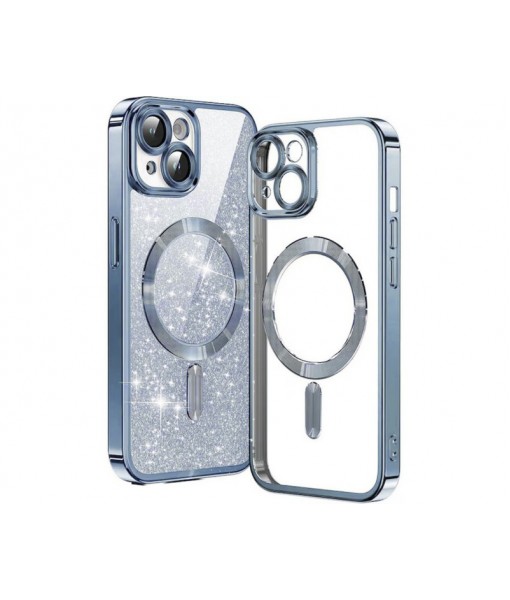 Husa iPhone 15, Crystal Glitter MagSafe cu Protectie La Camere, Light Blue